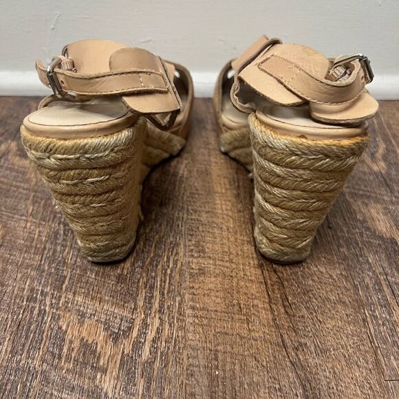 3.1 Phillip Lim Tan/Cream Leather Peep Toe Espadrille Wedges Size 8 - Picture 5 of 16